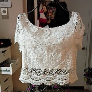 Elegant White Lace Off-Shoulder Top